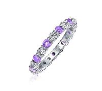 Cubic Zirconia Purple White Alternating Stackable CZ Eternity Band Ring For Women Simulated Amethyst .925 Sterling Silver February Birth Month