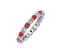 Cubic Zirconia Red White Alternating Stackable CZ Eternity Ring For Women For Teen Simulated Ruby .925 Sterling Silver