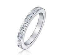 Cubic Zirconia Stackable CZ Channel Set Eternity Anniversary Wedding Band Ring For Women For Teen .925 Sterling Silver