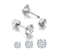 Cubic Zirconia Stud Earrings for Women Men 20G Stainless Steel CZ Studs Earrings Set Multi-Pack Sleeper Earrings for Cartilage Helix Lobe Piercing-3/4/5/6/7/8mm, Stainless Steel Cubic Zirconia