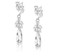 Cubic Zirconia Teardrop Earrings, Silver Elegant Stud Earring for Wedding Party, Pear-Shaped Water Drop Earrings Dangle Dangling for Brides Women Gifts, S, Zinc, Cubic Zirconia