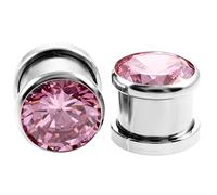 Cubic Zirconia Tunnels Plugs Stainless Steel Screw Tunnels Ear Expander Stretcher Piercing Gauges With O-Ring Fashion Rhinestones Body Jewelry Pink Blue CZ Gifts for Women Girls (Pink 0g(8mm))