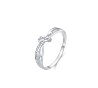 Cubic Zirconia Wedding Band, 925 Sterling Silver Rings Double Layer Knot Cz Round Shape Silver Trendy Comfort Fit Size J 1/2