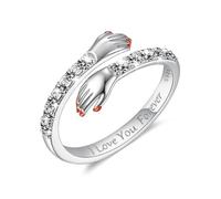 Cubic Zirconia Wedding Band Ring, Adjustable Silver Rings 925 Open Hug for Wedding (Silver & I Love You Forever)