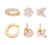 Cubic Zirconia Zircon Flower And Butterfly Hoop Studs Earrings Handmade Ear Rings Accessory For Fashionable Ladies