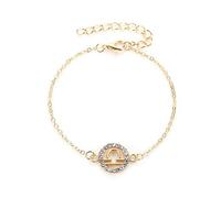 Cubic Zirconia Zodiac Pendant Chain Bracelet - Versatile Round Hollow Bracelet - Zodiac Constellation Horoscope Celestial Astrology Jewellery - Women Men Gift,Libra,23.5Cm