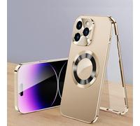 Cubiccredit Phone Case, Cubiccredit Double-Sided Magnetic Phone Case, Fully Enclosed Glass Buckle Design, Magnetic Double-Sided Anti-Peep Glass, for iPhone 12/13/14/15/16 Series (Gold,14plus)