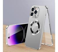 Cubiccredit Phone Case, Cubiccredit Double-Sided Magnetic Phone Case, Fully Enclosed Glass Buckle Design, Magnetic Double-Sided Anti-Peep Glass, for iPhone 12/13/14/15/16 Series (Silver,15plus)