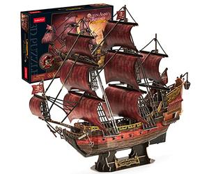CubicFun 3D Puzzle Red Black Pearl for Adults Children Laser Queen Anne's Revenge with 391 Pieces, Pirate Ship Model Building Set for Room Decoration, Birthday Gift for Women Men