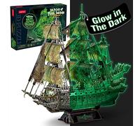 CubicFun 3D Puzzles Age 10+ for Adults Glow in The Dark The Flying Dutchman Luminous Haunted Pirate Ship Arts & Crafts for Adults Model Kits Ghost Ship Gifts for Men Women, Desk Decor Brain Teaser Puzzles