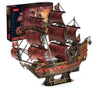 CubicFun 3D Puzzles for Adults Kids Laser Red Queen Anne's Revenge 391 Pcs Cool Pirate Ship Arts & Crafts for Adults Model Ship Kits Room & Home Decor Birthday Gifts for Adults To Build