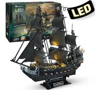 CubicFun 3D Puzzles Sailboat Vessel Black Pearl Difficult Model Ship Kit | Queen Anne's Revenge (Large with LED Lights) Building 3-d Puzzles Highly Difficult Model Kit for Adults and Kids, 340 Pieces