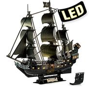 CubicFun LED 3D Puzzles Queen Anne's Revenge Ship Model Kits for Adults | Building 3-d Puzzles with LED Lights, Impossible Black Pearl Ship Jigsaw Puzzles for Adults -293 Pieces