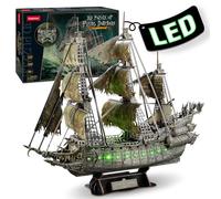 CubicFun LED Pirates of the Caribbean Flying Dutchman Model Kits Age 10+ for Adults to Build 3D Jigsaw Puzzles Ship Model Building Gifts for Adults Kids Girls Boys - 360 Pieces