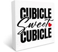 Cubicle Sweet Cubicle Wood Box Sign Rustic Block Plaque for Wall Tabletop Desk Office Shelf Table Bedroom Bathroom Home Decor 5x5 Inch