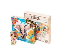 CUBICS 6-in-1 Montessori Wooden Cube Puzzle for Kids 3+ - 36 Solid Wood Cubes, 5 Animal Picture Puzzles, Alphabet Letters & Numbers, Plastic-Free Educational Toy, Fine Motor Skills & Early Learning