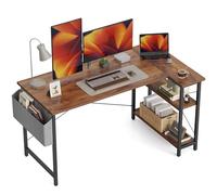 CubiCubi 140 cm Small L Shaped Computer Desk with Storage Shelves Home Office Corner Desk Study Writing Table, Deep Brown