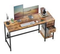 Cubiker Computer Desk with 2 Drawers, 120 x 50 cm Reversible Office Desk, Modern Gaming Desk for Study, Bedroom, Living Room, Rustic Brown