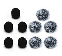 Cubilux Furry Windscreen & Foam Cover Set Compatible with Lavalier Lapel Microphone, Muff Windshield Windjammer Deadcat， Wind Muff & Dead Cat Set for Mini Clip-On Lav MIC, 5-Pack of Each