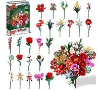 CUBIMANA 25 Pack Christmas Flower Bouquet Building Set with Light - 2203 PCS Flowers Botanical Collection Roses Santa Gingerbread Man Artificial Plants Home Decor Christmas Gifts for Adults Kids 12+