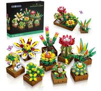 CUBIMANA 9 Succulents Plants Building Set, 951 PCS Flowers Botanical Collection Bonsai Artificial Plant Set Building Blocks Toy for Home House Decor Birthday Housewarming Gift for Adults Women Kids 8+