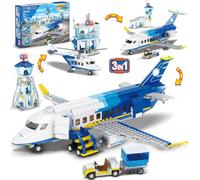 CUBIMANA City Passenger Airplane Building Set, 711 PCS 3 IN 1 Plane Building Blocks Kit with Airport Terminal, Radar Tower, Luggage Truck, Planes Model Toys Gift for Boys Girls Kids 6 7 8 9+ Years Old