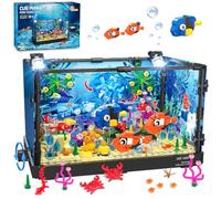 CUBIMANA Fish Tank Building Set with LED Light - 697 PCS Movable Aquarium Building Toy with Jellyfish, Marine Animal Blocks with Ocean Fish, Corals, Crab, Birthday Gift for Boys Girls Kids 8-12+