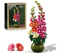 CUBIMANA Flowers Botanicals Alcea Rosea Building Set for Adults - Artificial Bonsai Plant for Home Office Décor, 974PCS Flower Building Block Indoor Decoration, Birthday Valentine Gift for Wife Women