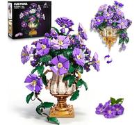 CUBIMANA Flowers Botanicals Building Set with Vase - Gift for Mothers Day, 2 in 1 Morning Glory Bonsai Building Blocks Plants Arrangement Vintage Wall Flower Pots Home Decor for Adults 12+ (1136PCS)