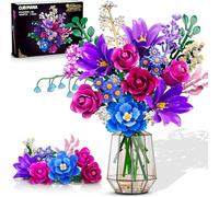 CUBIMANA Flowers Bouquet Building Set with LED Light, 21 Valentines Flower Botanical Collection Building Block Toy, Rose Plants Home Office Decor 1054PCS Gifts for Adults Her Women Kids 12+ (PURPLE)