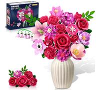 CUBIMANA Flowers Bouquet Building Set with Light - 21 Rose Red Botanical Collection Building Block Set for Adults, 832 PCS Flower Plant Kit for Home Decor, for Her Women Girls Kids 12+