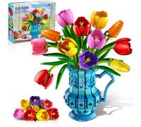 CUBIMANA Flowers Bouquet Building Set with Vase - Tulips Bonsai Building Block for Adults, Easter Gift for Her/Wife/Mom/Girlfriend, 768PCS Artificial Plant Botanical Collection for Home Decor