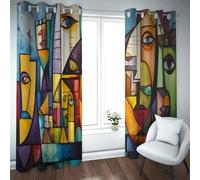 Cubist-Art Blackout Curtains Abstract Geometric Colorful Faces Window Treatments Light-Blocking Thermal Insulated Curtains for Bedroom 2 Panels (each W36xL45in)