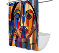 Cubist Art Portrait Shower Curtain Abstract Human Faces Geometric Design Waterproof Polyester Bath Curtain for Bathroom Machine Washable 180 x 200 cm