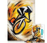 Cubist Cyclist Racing Through Motion Painting Jigsaw for Teenagers1000 Pieces Mindful Game Rich Detail Happy Challenge Furniture Decor (38x26cm)