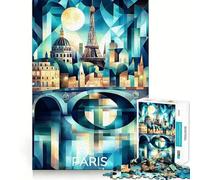 Cubist Paris Skyline with Eiffel Tower And Seine Puzzles for Adults 1000 Piece Cognitive Train Perfect Connection Pattern Build Art Display (38x26cm)