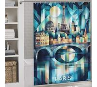Cubist Paris Skyline with Eiffel Tower And Seine Shower Curtain for Bathroom Daily Household Stylish Washable Shower Curtains Mould Proof for Bathroom Bathtub Apartment Decor 64.17x70.87Inch（163x180c