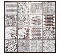 Cubist Stencils for Crafts Reusable 6 X 6 Inch Texture Mixed Media Burlap Art Painting on Wood Wall Canvas Brick Layered Pattern Paint Art Stencils for Card Making (16pcs Cubist)