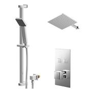 Cubix Polished Concealed Push Button Twin Shower Valve and Thin Square Fixed Head | Chrome | Stainless Steel | 300mm