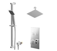 Cubix Polished Concealed Push Button Twin Shower Valve and Thin Square Fixed Head | Chrome | Stainless Steel | 300mm
