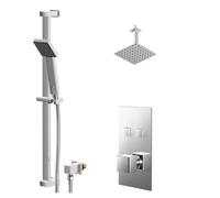 Cubix Polished Concealed Push Button Twin Shower Valve and Thin Square Fixed Head | Chrome | Stainless Steel | 200mm