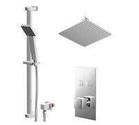 Cubix Polished Concealed Push Button Twin Shower Valve and Thin Square Fixed Head | Chrome | Stainless Steel | 400mm