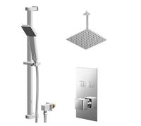 Cubix Polished Concealed Push Button Twin Shower Valve and Thin Square Fixed Head | Chrome | Stainless Steel | 300mm