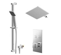 Cubix Polished Concealed Push Button Twin Shower Valve and Thin Square Fixed Head | Chrome | Stainless Steel | 400mm