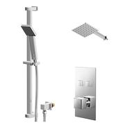 Cubix Polished Concealed Push Button Twin Shower Valve and Thin Square Fixed Head | Chrome | Stainless Steel | 200mm