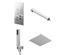 Cubix Polished Concealed Push Button Twin Thermostatic Shower Valve Including Square Fixed Shower Head and Square Shower Outlet Holder | Chrome | Stainless Steel | 120mm x 215mm x 70mm