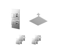 Cubix Polished Concealed Twin Thermostatic Shower Valve with Diverter and Square Head with 150mm Ceiling Arm and 4 Body Jets | Chrome | Stainless Steel | 300mm
