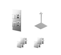 Cubix Polished Concealed Twin Thermostatic Shower Valve with Diverter and Square Head with 300mm Ceiling Arm and 4 Body Jets | Chrome | Stainless Steel | 200mm