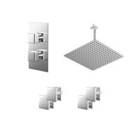 Cubix Polished Concealed Twin Thermostatic Shower Valve with Diverter and Square Head with 300mm Ceiling Arm and 4 Body Jets | Chrome | Stainless Steel | 400mm