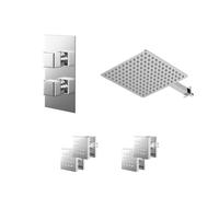 Cubix Polished Concealed Twin Thermostatic Shower Valve with Diverter and Square Head with 345mm Wall Arm and 4 Body Jets | Chrome | Stainless Steel | 300mm